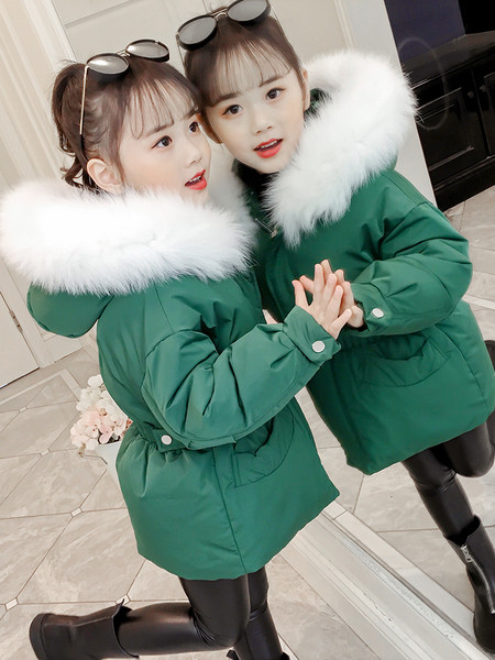 Φθινόπωρο-χειμωνιάτικο παιδικό μπουφάν με γούνα στην κουκούλα και ελαστική μέση