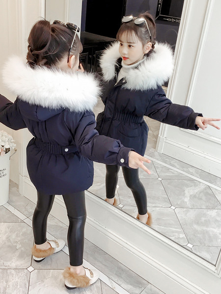 Φθινόπωρο-χειμωνιάτικο παιδικό μπουφάν με γούνα στην κουκούλα και ελαστική μέση