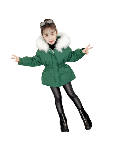 Φθινόπωρο-χειμωνιάτικο παιδικό μπουφάν με γούνα στην κουκούλα και ελαστική μέση