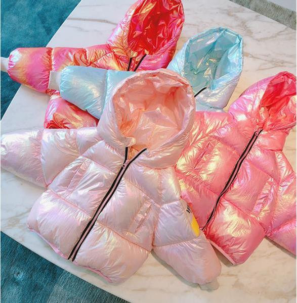 Laste talvejope tüüpi soojem läikiva efektiga ja lukuga