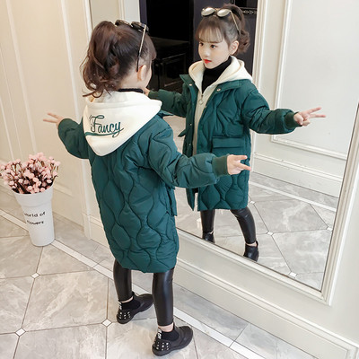 Παιδικό μακρύ χειμερινό μπουφάν για κορίτσια με κουκούλα