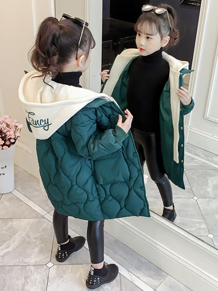 Παιδικό μακρύ χειμερινό μπουφάν για κορίτσια με κουκούλα