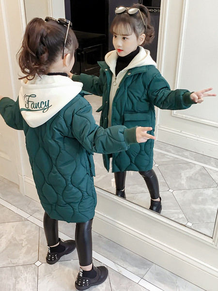 Παιδικό μακρύ χειμερινό μπουφάν για κορίτσια με κουκούλα