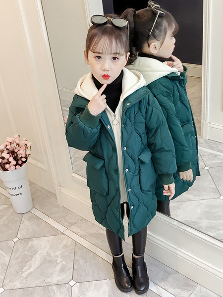 Παιδικό μακρύ χειμερινό μπουφάν για κορίτσια με κουκούλα