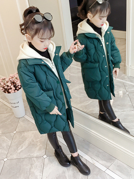 Παιδικό μακρύ χειμερινό μπουφάν για κορίτσια με κουκούλα