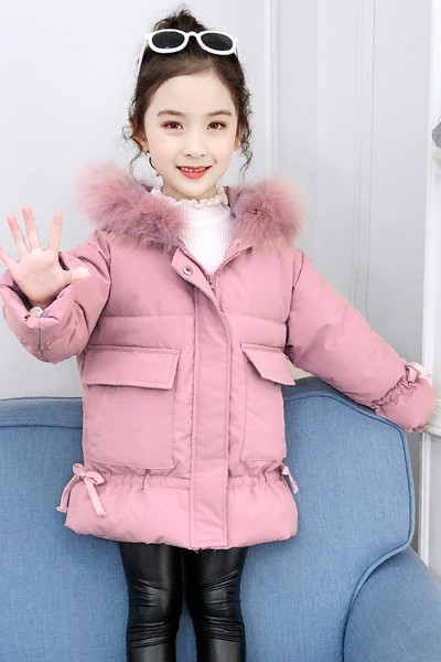 Μοντέρνο παιδικό χειμερινό μπουφάν με πουκάμισο και τσέπες για κορίτσια