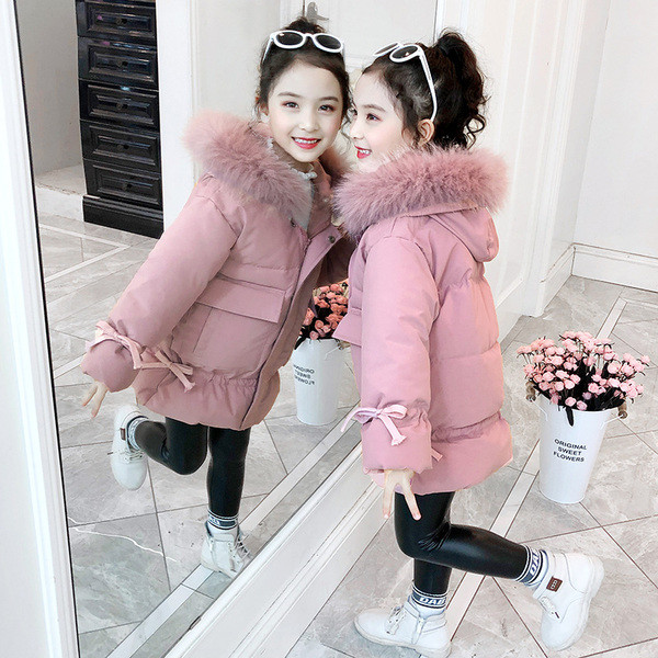 Μοντέρνο παιδικό χειμερινό μπουφάν με πουκάμισο και τσέπες για κορίτσια