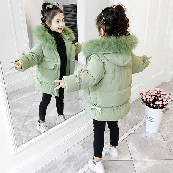 Μοντέρνο παιδικό χειμερινό μπουφάν με πουκάμισο και τσέπες για κορίτσια