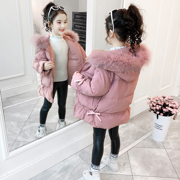 Μοντέρνο παιδικό χειμερινό μπουφάν με πουκάμισο και τσέπες για κορίτσια