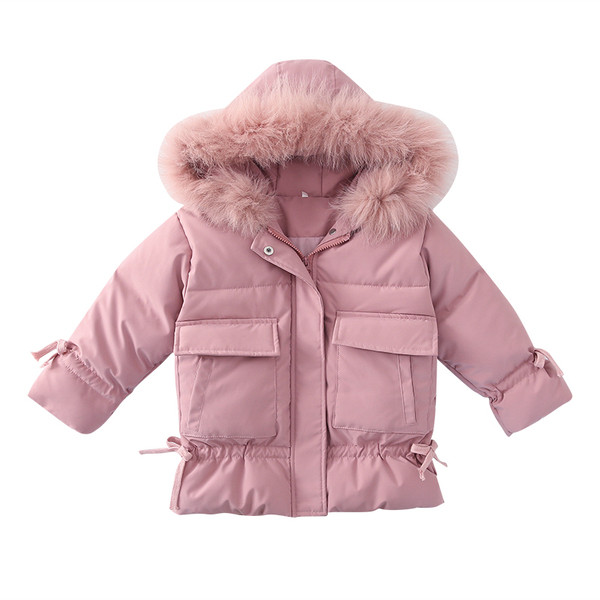 Μοντέρνο παιδικό χειμερινό μπουφάν με πουκάμισο και τσέπες για κορίτσια