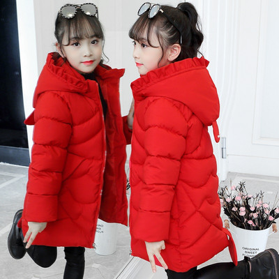 Kapuutsiga ja keskmise pikkusega laste talvejope tüdrukutele