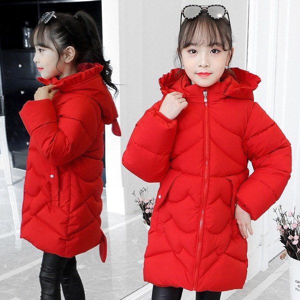 Kapuutsiga ja keskmise pikkusega laste talvejope tüdrukutele