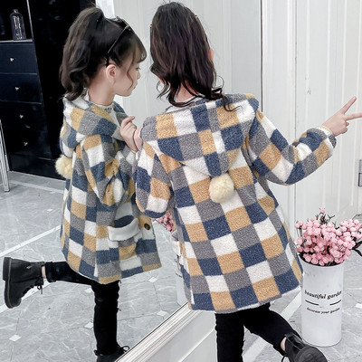 Värviline kapuutsi ja nööpidega laste jope tüdrukutele