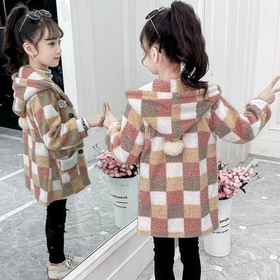 Värviline kapuutsi ja nööpidega laste jope tüdrukutele