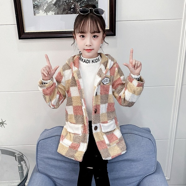 Värviline kapuutsi ja nööpidega laste jope tüdrukutele