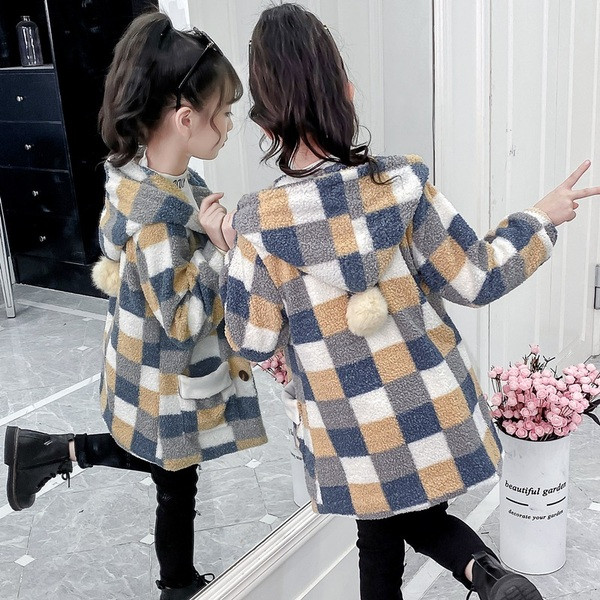 Värviline kapuutsi ja nööpidega laste jope tüdrukutele