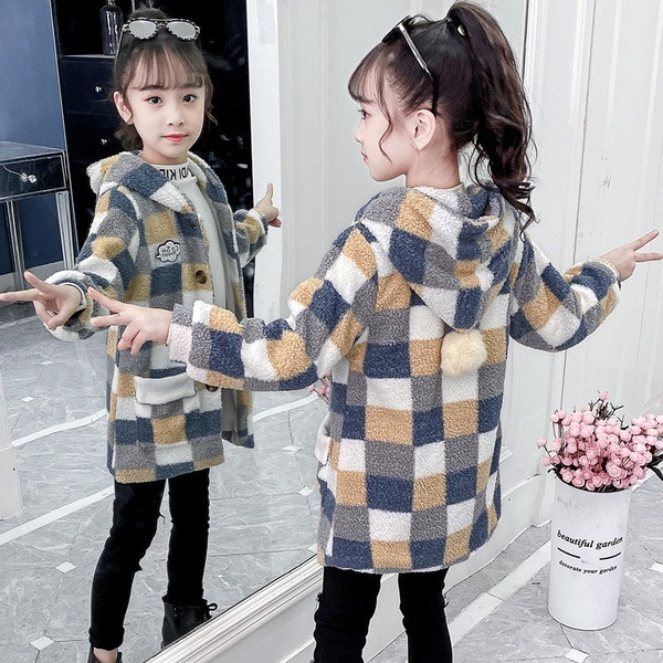 Värviline kapuutsi ja nööpidega laste jope tüdrukutele