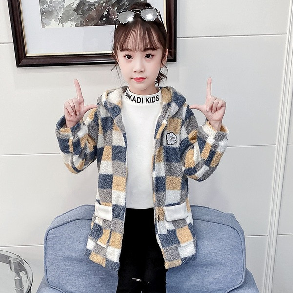 Värviline kapuutsi ja nööpidega laste jope tüdrukutele