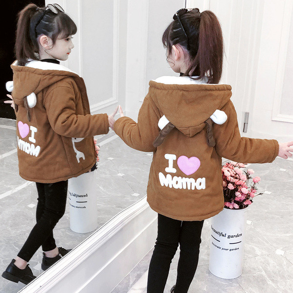 Kapuutsiga ja pealdisega talvine lastejope tüdrukutele