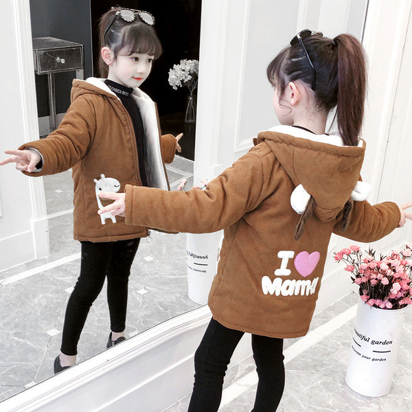 Kapuutsiga ja pealdisega talvine lastejope tüdrukutele