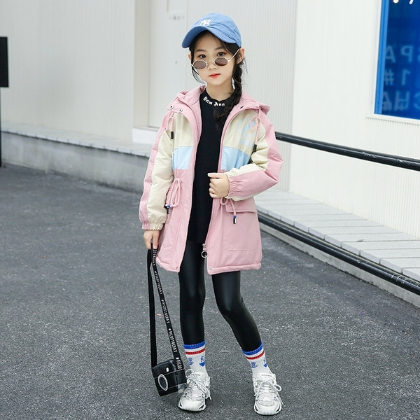 Kapuutsiga ja pehme voodriga laste vabaaja jope tüdrukutele