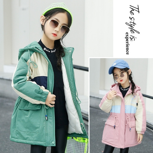 Kapuutsiga ja pehme voodriga laste vabaaja jope tüdrukutele