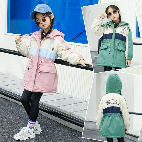 Kapuutsiga ja pehme voodriga laste vabaaja jope tüdrukutele