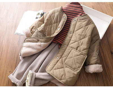 Sügisene ovaalse krae ja nööpidega laste jope tüdrukutele