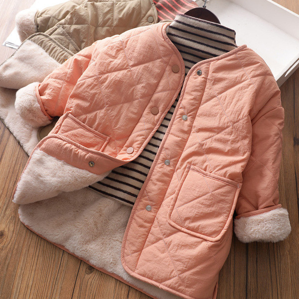 Sügisene ovaalse krae ja nööpidega laste jope tüdrukutele