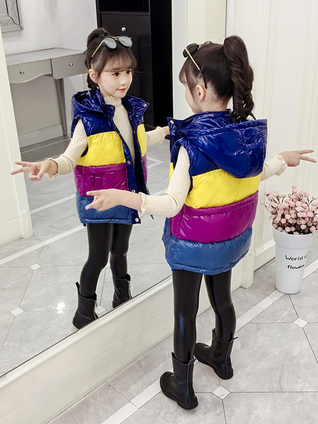 Moodne laste värviline kapuutsiga vest