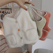 Lühike värviliste nööpide ja taskutega lastevest tüdrukutele