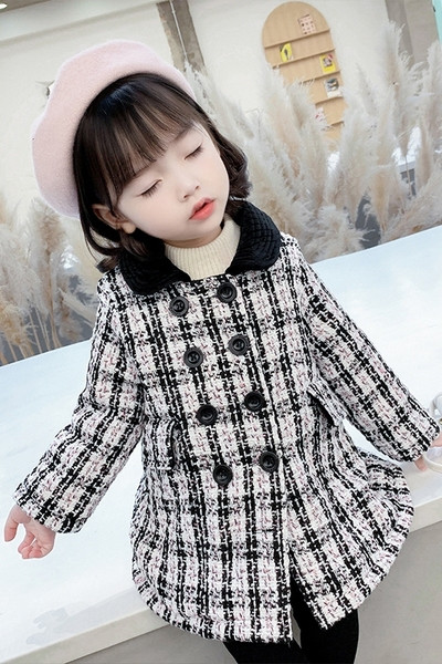 Παιδικό παλτό καρό με κουμπιά για κορίτσια