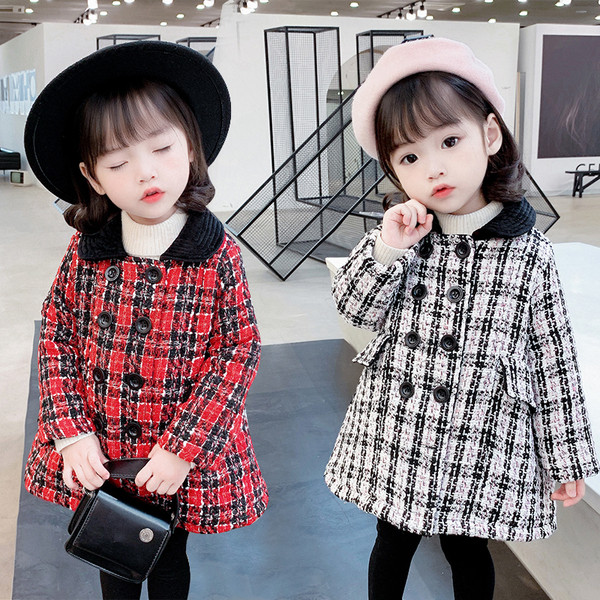 Παιδικό παλτό καρό με κουμπιά για κορίτσια