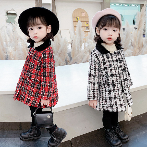 Παιδικό παλτό καρό με κουμπιά για κορίτσια
