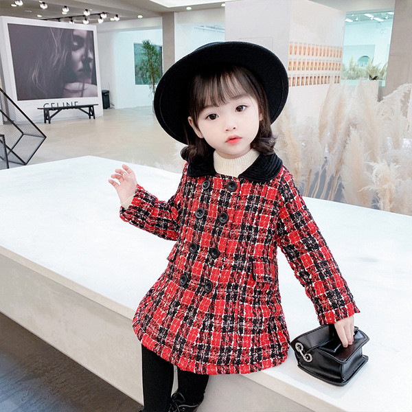 Παιδικό παλτό καρό με κουμπιά για κορίτσια