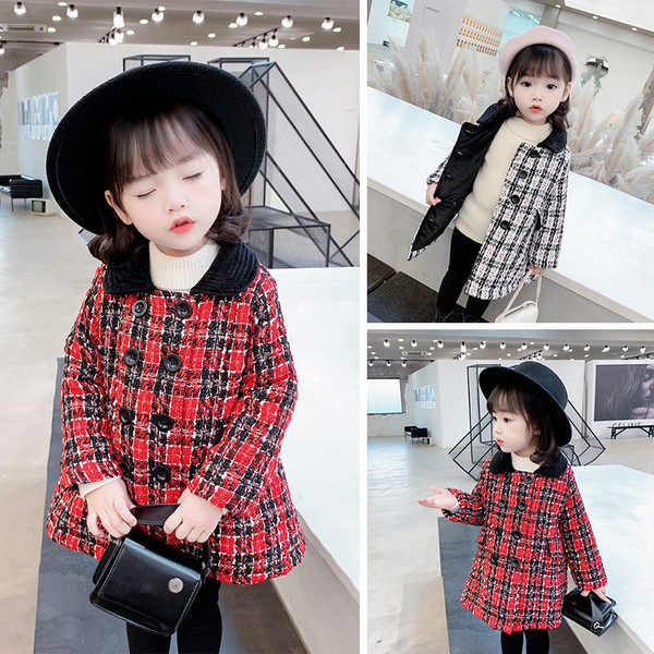 Παιδικό παλτό καρό με κουμπιά για κορίτσια