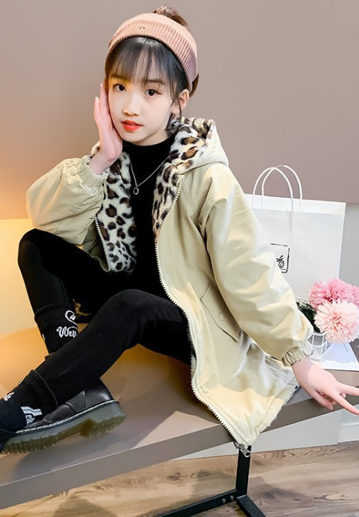 Νέο μοντέλο παιδικό μπουφάν διπλής όψης για κορίτσια με τρισδιάστατα στοιχεία στην κουκούλα