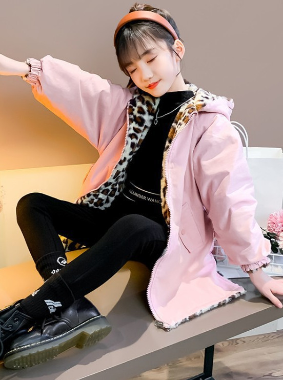 Νέο μοντέλο παιδικό μπουφάν διπλής όψης για κορίτσια με τρισδιάστατα στοιχεία στην κουκούλα