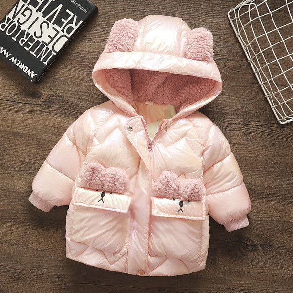 Μοντέρνο παιδικό μπουφάν με κουκούλα και τρισδιάστατο στοιχείο για κορίτσια κατάλληλο για το χειμώνα