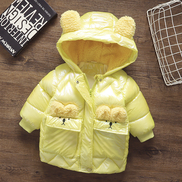 Μοντέρνο παιδικό μπουφάν με κουκούλα και τρισδιάστατο στοιχείο για κορίτσια κατάλληλο για το χειμώνα