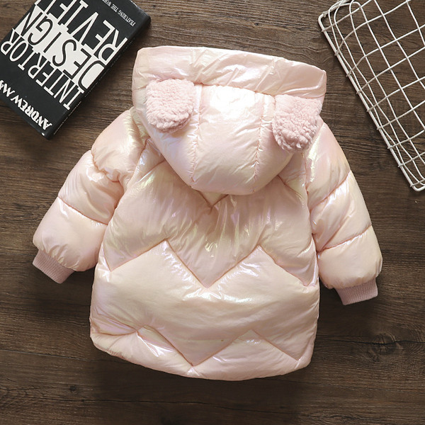 Μοντέρνο παιδικό μπουφάν με κουκούλα και τρισδιάστατο στοιχείο για κορίτσια κατάλληλο για το χειμώνα