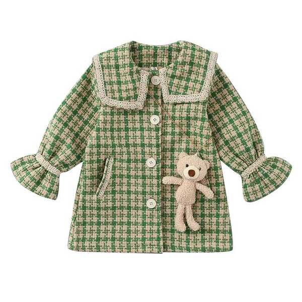 Nööpide ja laia kraega ruuduline mantel tüdrukutele