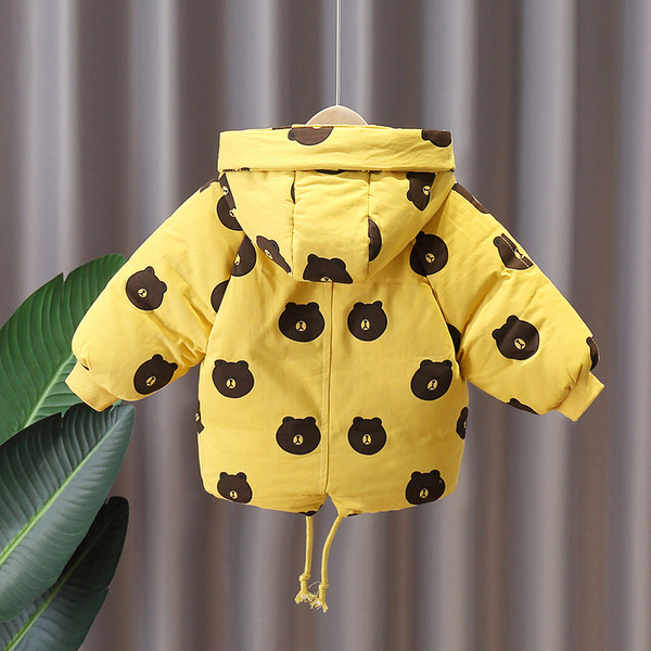 Kapuutsiga ja värvilise kaisukarudega laste talvejope poistele