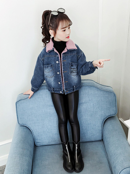 Pehme värvilise voodriga laste teksajakk