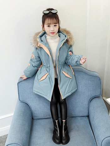 Χειμερινό παιδικό μπουφάν με ελαστική μέση και γούνα στην κουκούλα