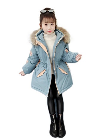 Χειμερινό παιδικό μπουφάν με ελαστική μέση και γούνα στην κουκούλα