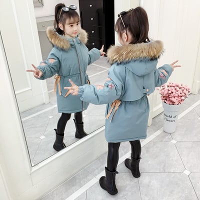 Talvine laste jope elastse vöökoha ja allapoole kapuutsiga