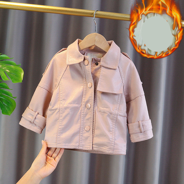 Laste musta ja roosa nööpidega nahktagi