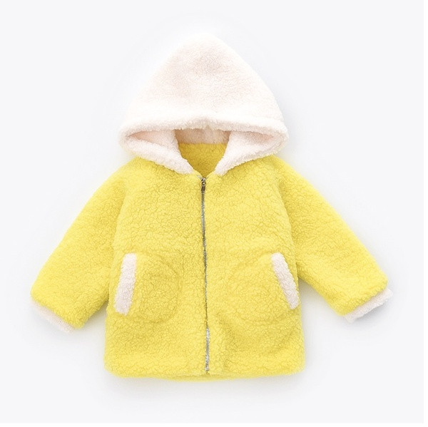Χνουδωτόπαιδικό μπουφάν με κουκούλα και φερμουάρ για κορίτσια