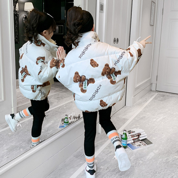 Kaasaegne laste jope tüdrukutele lai mudel trükiga